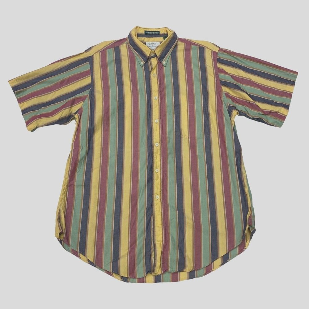 Vintage Gitman Bros Shirt Mens Large Yellow Striped Button Up Short Sleeve USA